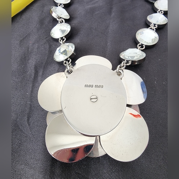 Auth Miu Miu Crystal Flower Yellow and Pale Blue Necklace - Picture 6 of 11
